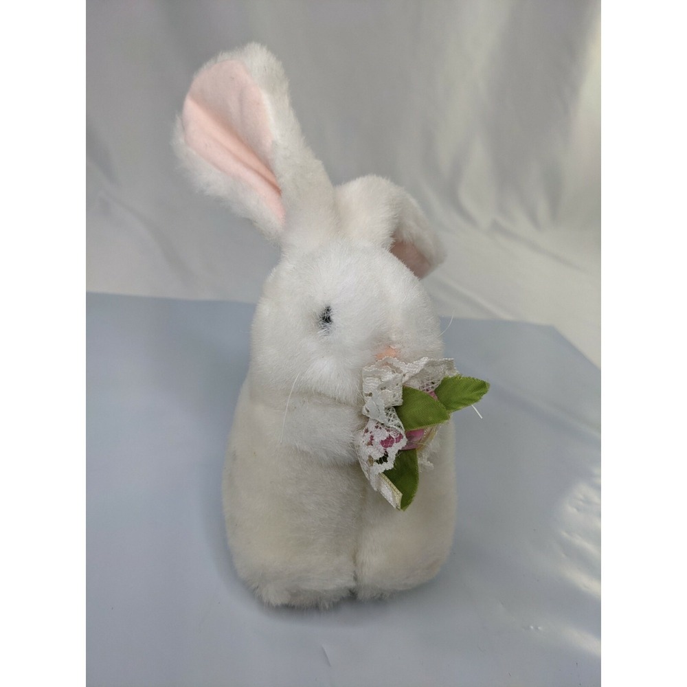 Mattel Emotions White Rabbit Plush 9 Inch Bunny Bouquet Flowers 1986 Stuffed
